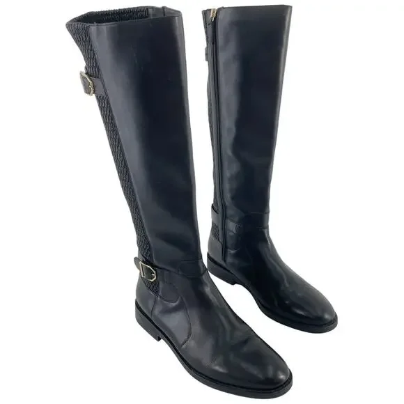Cole Haan Black Leather Tall Knee-High Quilted Riding Boots Women's Size 9.5 - Picture 1 of 6